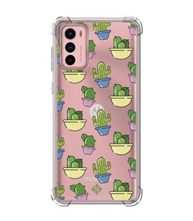 Funda Antigolpe [ Motorola Moto G42 ] Dibujo Auténtico [ Cactus en Macetas ] Esquina Reforzada Silicona 1.5 Transparente