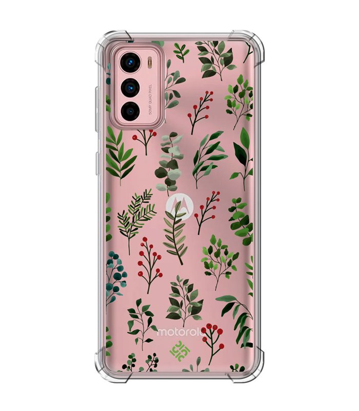 Funda Antigolpe [ Motorola Moto G42 ] Dibujo Botánico [ Hojas Ramas Verdes - Follaje Botánico ] Esquina Reforzada 1.5mm