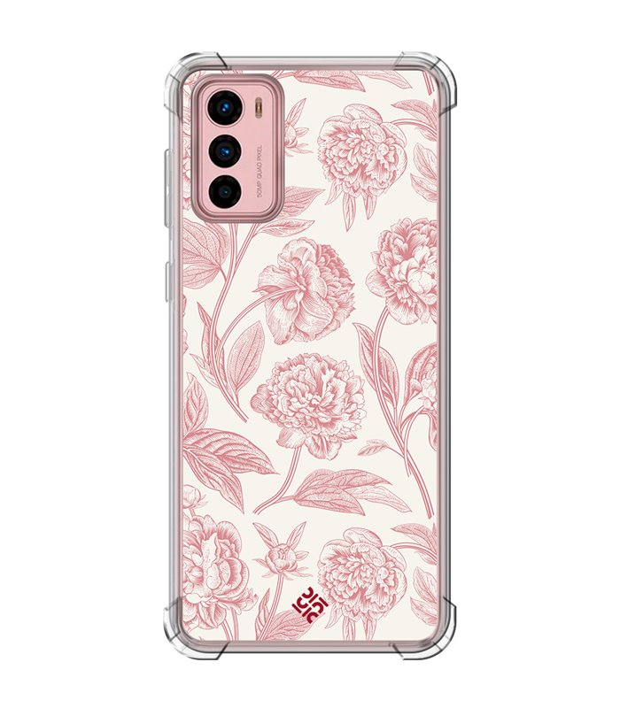 Funda Antigolpe [ Motorola Moto G42 ] Dibujo Botánico [ Flores Rosa Pastel ] Esquina Reforzada Silicona 1.5mm