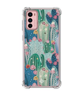 Funda Antigolpe [ Motorola Moto G42 ] Dibujo Botánico [ Cactus Con Flores Rosas ] Esquina Reforzada Silicona 1.5mm