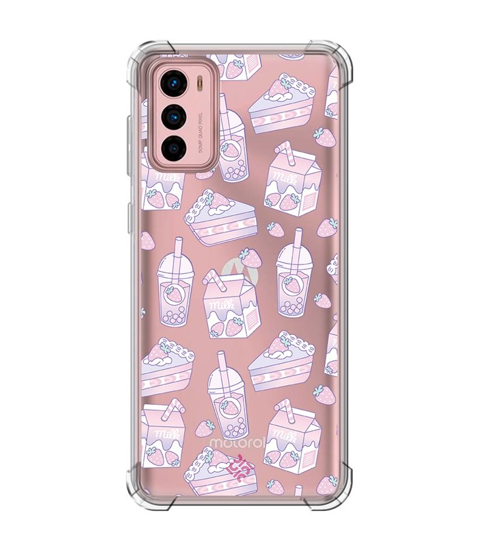 Funda Antigolpe [ Motorola Moto G42 ] Dibujo Cute [ Postres de Fresa En Rosa Pastel ] Esquina Reforzada 1.5mm