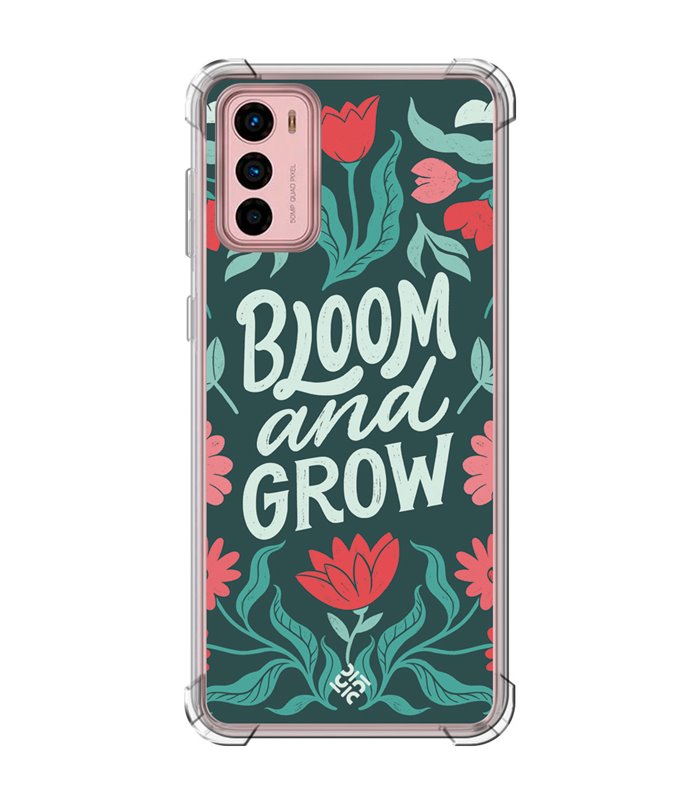 Funda Antigolpe [ Motorola Moto G42 ] Dibujo Frases Guays [ Flores Bloom and Grow ] Esquina Reforzada Silicona 1.5mm