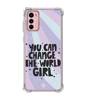 Funda Antigolpe [ Motorola Moto G42 ] Dibujo Frases Guays [ You Can Change The World Girl ] Esquina Reforzada Silicona 1.5mm