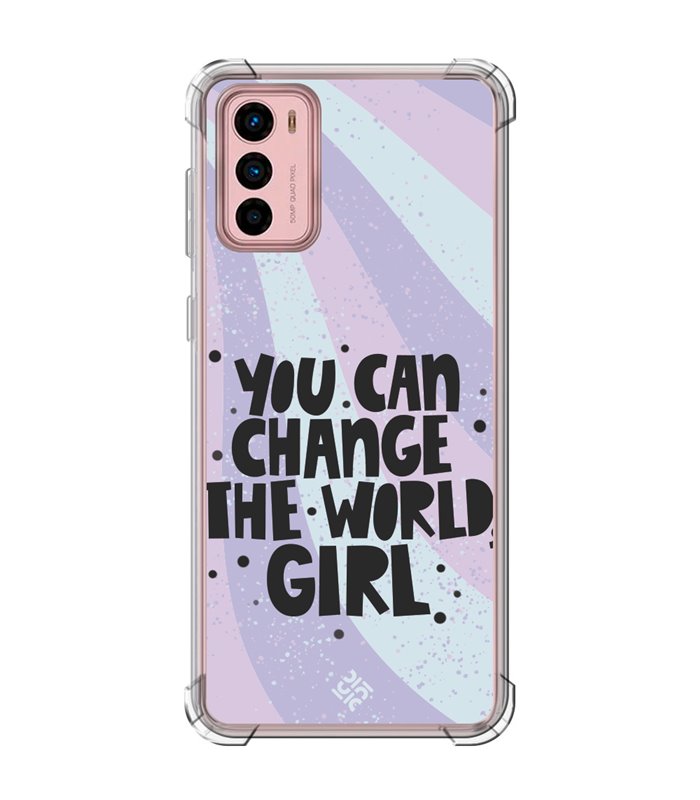 Funda Antigolpe [ Motorola Moto G42 ] Dibujo Frases Guays [ You Can Change The World Girl ] Esquina Reforzada Silicona 1.5mm