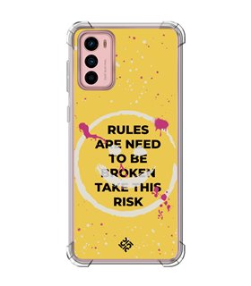 Funda Antigolpe [ Motorola Moto G42 ] Dibujo Frases Guays [ Smile - Rules Are Need  To Be Broken Take This Risk ] Esquina