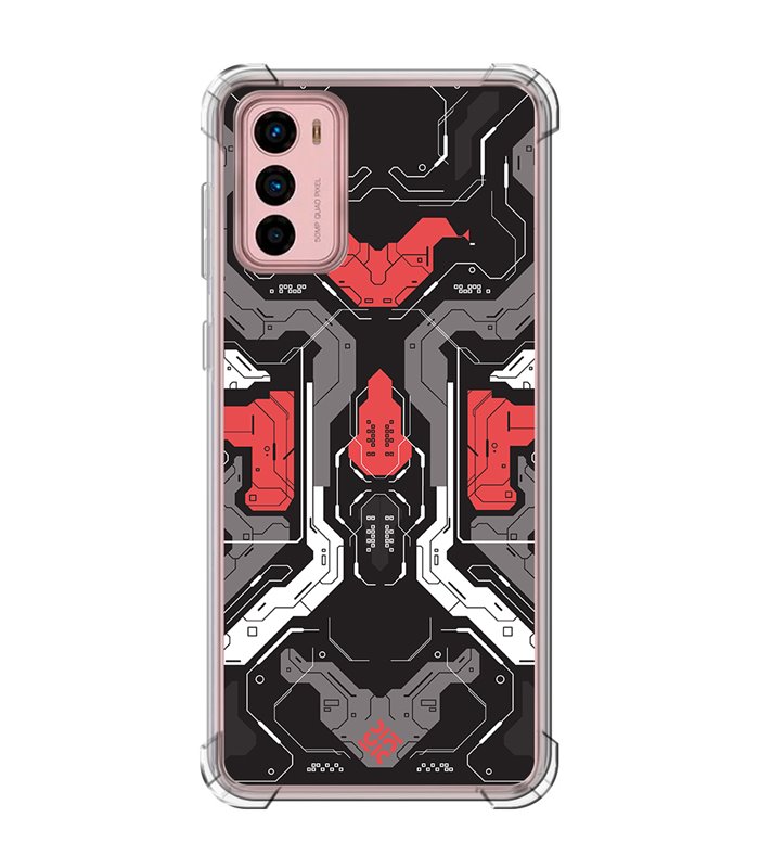 Funda Antigolpe [ Motorola Moto G42 ] Dibujo Gamers [ Cyberpunk Rojo y Grises ] Esquina Reforzada Silicona 1.5mm