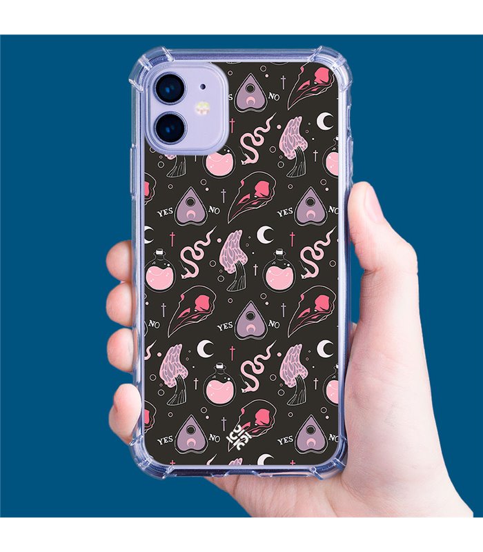 Funda Antigolpe [ Motorola Moto G42 ] Dibujo Gotico [ Diseño Brujería en Tonos Pastel y Fondo Negro ] Esquina Reforzada