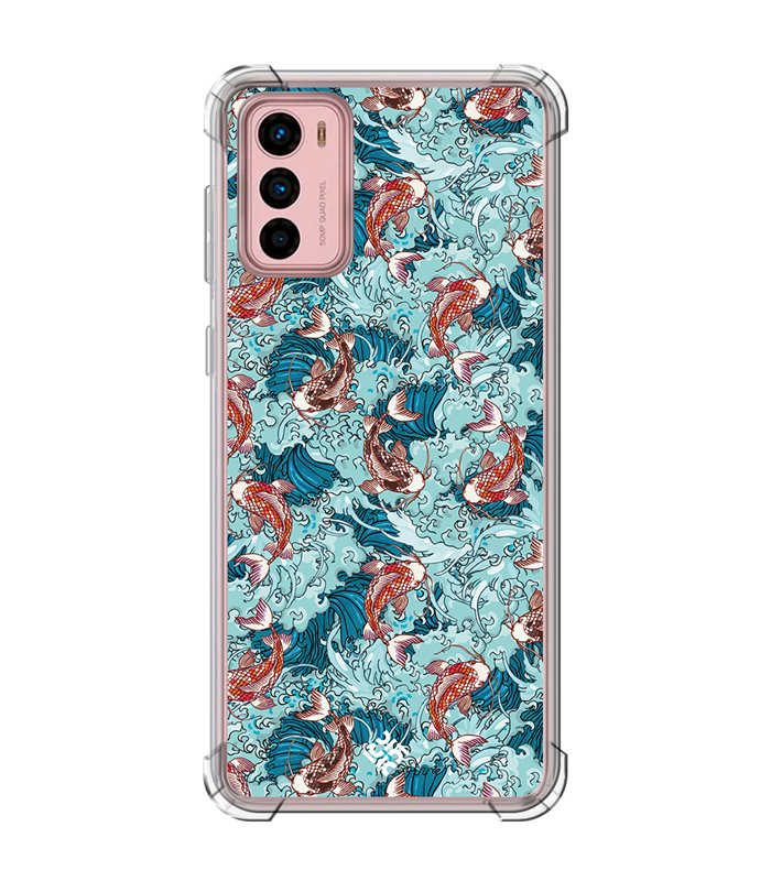 Funda Antigolpe [ Motorola Moto G42 ] Dibujo Japones [ Peces Koi ] Esquina Reforzada Silicona 1.5mm Transparente