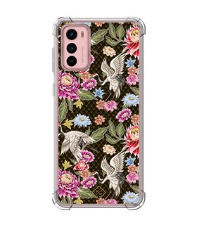 Funda Antigolpe [ Motorola Moto G42 ] Dibujo Japones [ Estampado de Flores y Grúas Blancas ] Esquina Reforzada Silicona 1.5