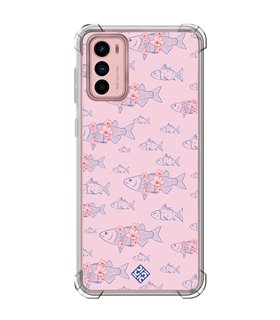 Funda Antigolpe [ Motorola Moto G42 ] Dibujo Japones [ Sakura y Pescado Rosa Pastel ] Esquina Reforzada Silicona