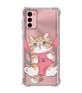 Funda Antigolpe [ Motorola Moto G42 ] Dibujo Mascotas [ Gatito Colgante ] Esquina Reforzada Silicona 1.5mm Transparente