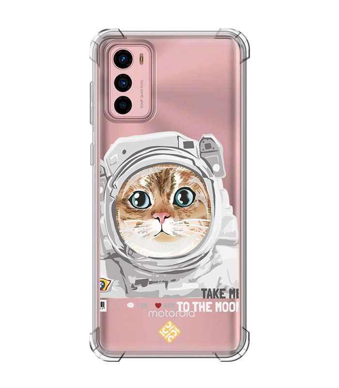 Funda Antigolpe [ Motorola Moto G42 ] Dibujo Mascotas [ Gato Astronauta - Take Me To The Moon ] Esquina Reforzada 1.5mm