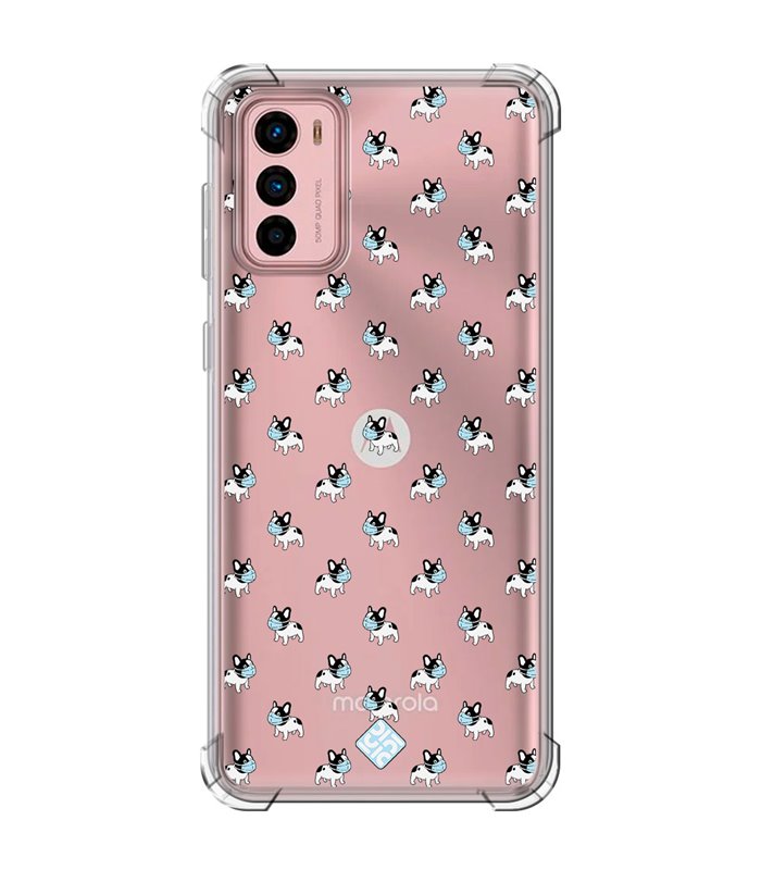 Funda Antigolpe [ Motorola Moto G42 ] Dibujo Mascotas [ Bulldog Frances con Mascarilla ] Esquina Reforzada Silicona 1.5mm 