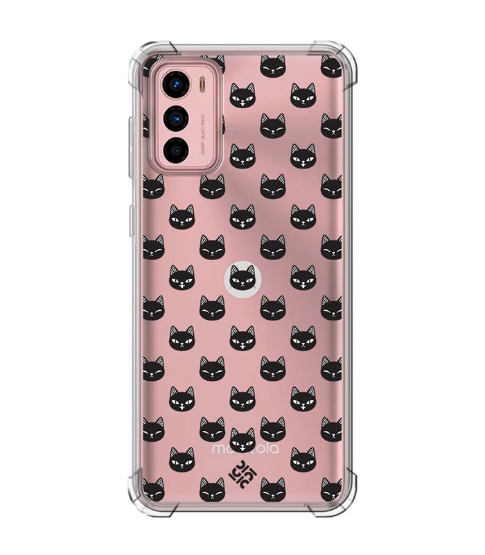 Funda Antigolpe [ Motorola Moto G42 ] Dibujo Mascotas [ Gato Negro ] Esquina Reforzada Silicona 1.5mm Transparente