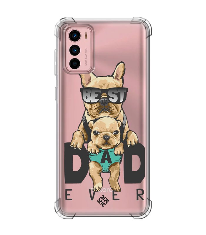 Funda Antigolpe [ Motorola Moto G42 ] Dibujo Mascotas [ Perro Bulldog - Best Dad Ever ] Esquina Reforzada Silicona