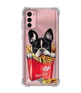 Funda Antigolpe [ Motorola Moto G42 ] Dibujo Mascotas [ Perrito Bulldog con Patatas ] Esquina Reforzada 1.5mm Transparente