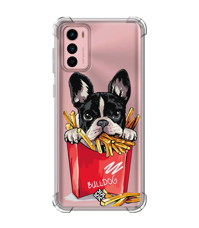 Funda Antigolpe [ Motorola Moto G42 ] Dibujo Mascotas [ Perrito Bulldog con Patatas ] Esquina Reforzada 1.5mm Transparente