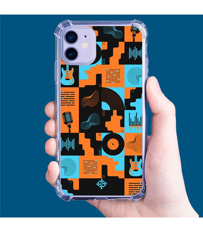 Funda Antigolpe [ Motorola Moto G42 ] Diseño Música [ Iconos Música Naranja y Azul ] Esquina Reforzada Silicona 1.5 