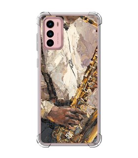 Funda Antigolpe [ Motorola Moto G42 ] Diseño Música [ Pintura - Tocando el Saxofón ] Esquina Reforzada Silicona Transparente