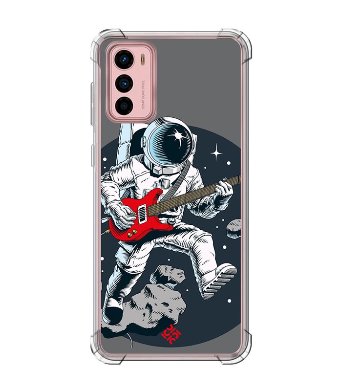 Funda Antigolpe [ Motorola Moto G42 ] Diseño Música [ Guitarrista Espacial ] Esquina Reforzada Silicona 1.5mm Transparente