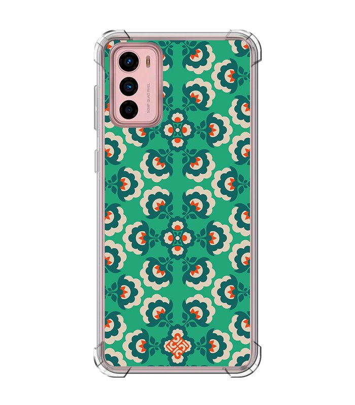 Funda Antigolpe [ Motorola Moto G42 ] Dibujos Retro [ Algodones Verdes - Caleidoscopio ] Esquina Reforzada Silicona