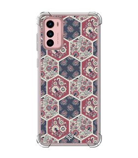 Funda Antigolpe [ Motorola Moto G42 ] Dibujo Tendencias [ Diseño Azulejos Hexágonales con Flores ] Esquina Reforzada