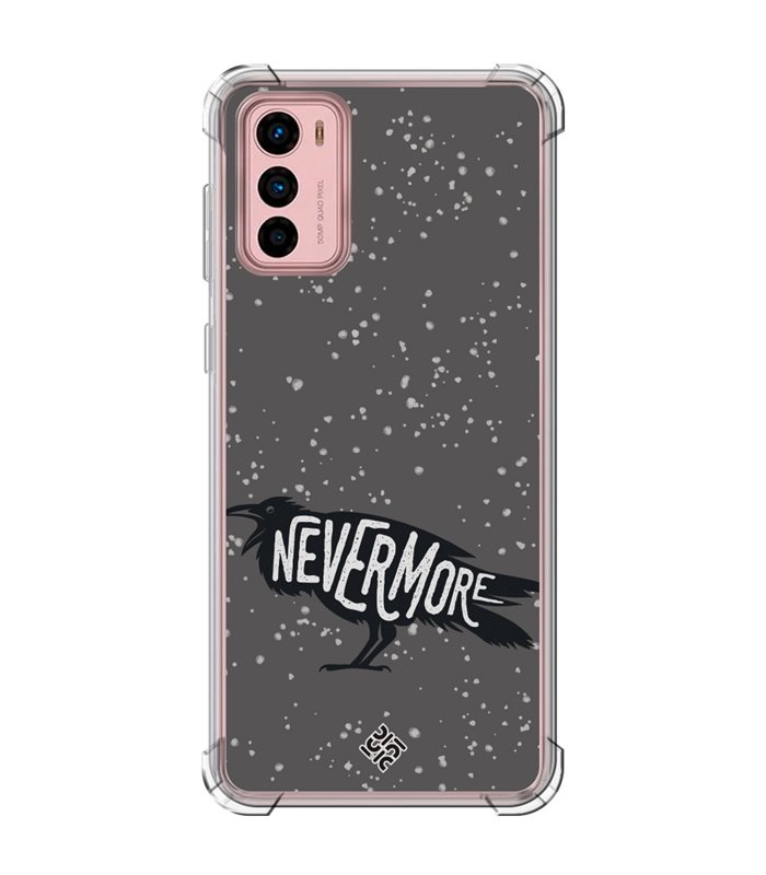 Funda Antigolpe [ Motorola Moto G42 ] Dibujo Auténtico [ Cuervo Never More ] Esquina Reforzada Silicona 1.5mm Transparente