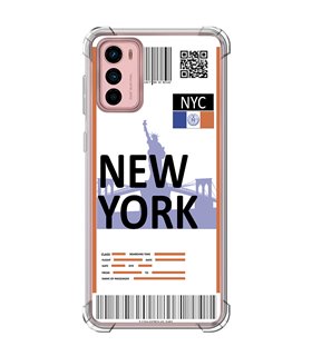 Funda Antigolpe [ Motorola Moto G42 ] Billete de Avión [ New York ] Esquina Reforzada Silicona 1.5mm Transparente