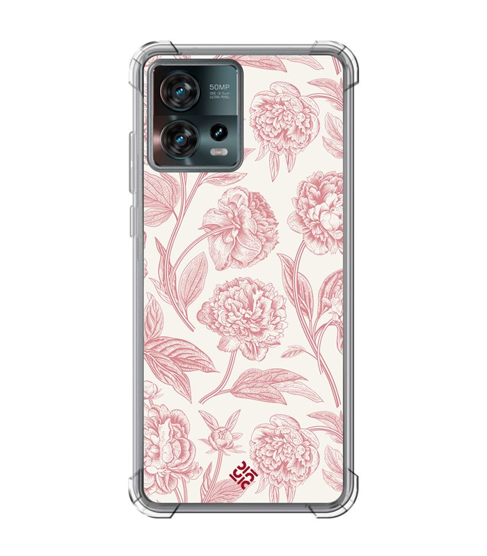 Funda Antigolpe [ Motorola Edge 30 Fusion ] Dibujo Botánico [ Flores Rosa Pastel ] Esquina Reforzada Silicona 1.5mm