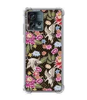 Funda Antigolpe [ Motorola Edge 30 Fusion ] Dibujo Japones [ Estampado de Flores y Grúas Blancas ] Reforzada 1.5