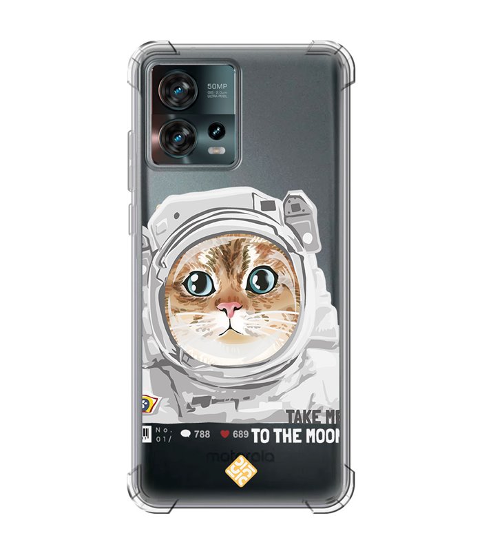 Funda Antigolpe [ Motorola Edge 30 Fusion ] Dibujo Mascotas [ Gato Astronauta - Take Me To The Moon ] Reforzada 1.5