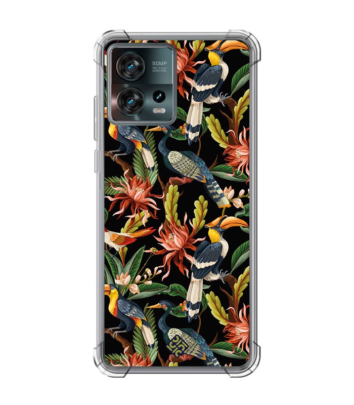 Funda Antigolpe [ Motorola Edge 30 Fusion ] Dibujo Mascotas [ Estampado Aves y Hojas y Flores Tropicales ] Esquina 1.5