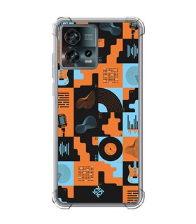Funda Antigolpe [ Motorola Edge 30 Fusion ] Diseño Música [ Iconos Música Naranja y Azul ] Esquina Reforzada 1.5 
