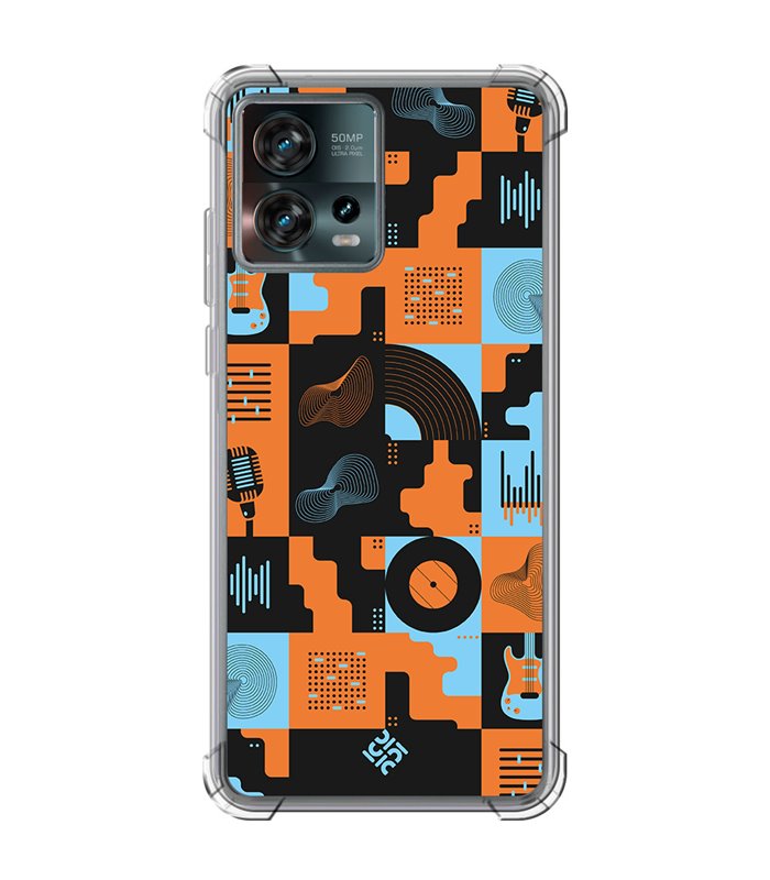 Funda Antigolpe [ Motorola Edge 30 Fusion ] Diseño Música [ Iconos Música Naranja y Azul ] Esquina Reforzada 1.5 