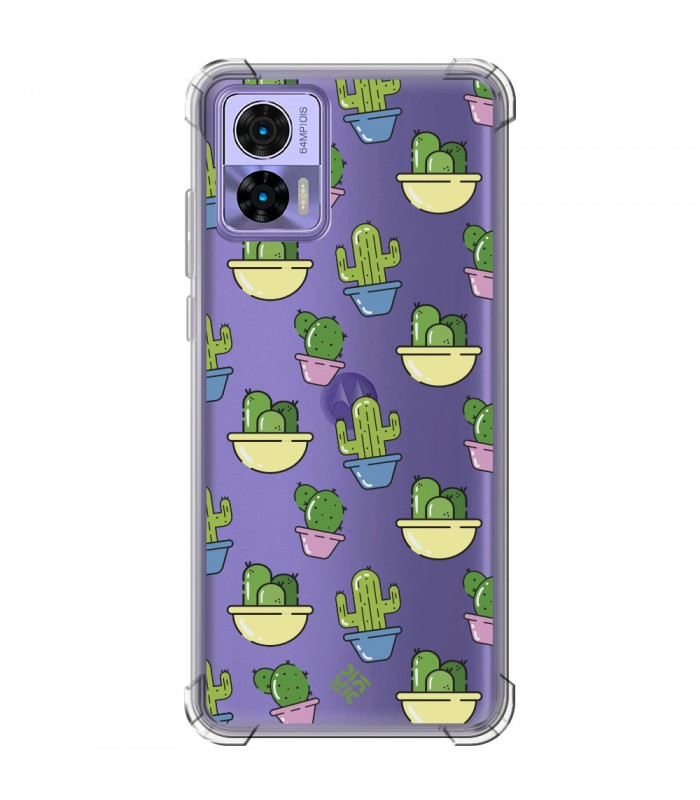 Funda Antigolpe [ Motorola Edge 30 Neo ] Dibujo Auténtico [ Cactus en Macetas ] Esquina Reforzada Silicona 1.5 