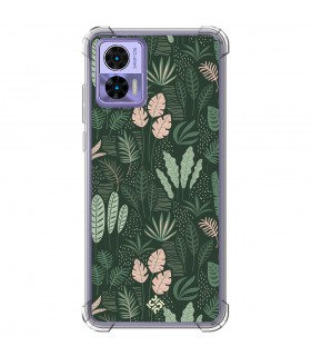 Funda Antigolpe [ Motorola Edge 30 Neo ] Dibujo Botánico [ Patron Flora Vegetal Verde y Rosa ] Reforzada 1.5