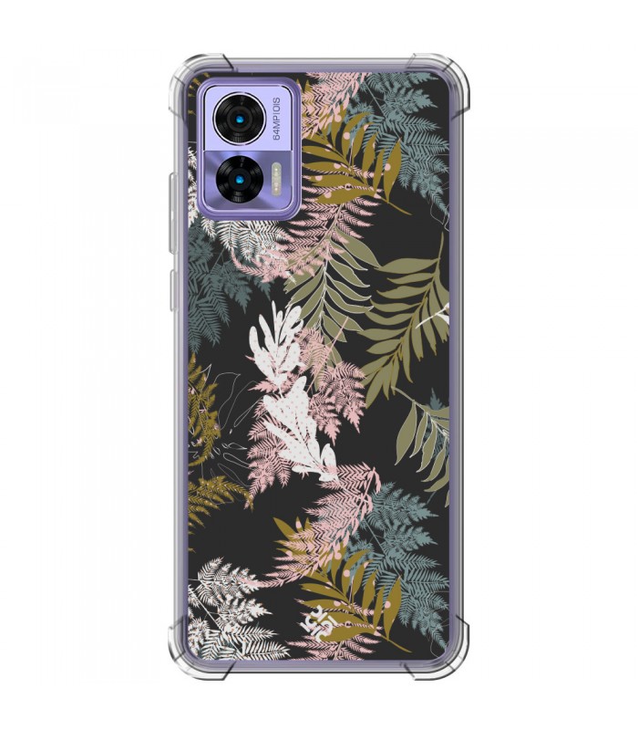 Funda Antigolpe [ Motorola Edge 30 Neo ] Dibujo Botánico [ Diseño de hojas ] Esquina Reforzada Silicona 1.5mm