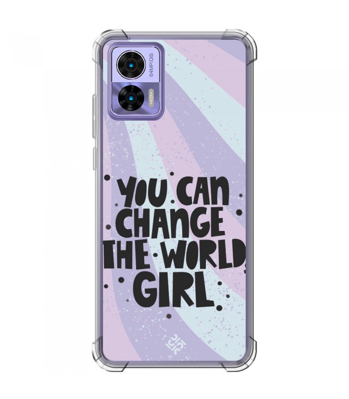 Funda Antigolpe [ Motorola Edge 30 Neo ] Dibujo Frases Guays [ You Can Change The World Girl ] Esquina Reforzada 1.5