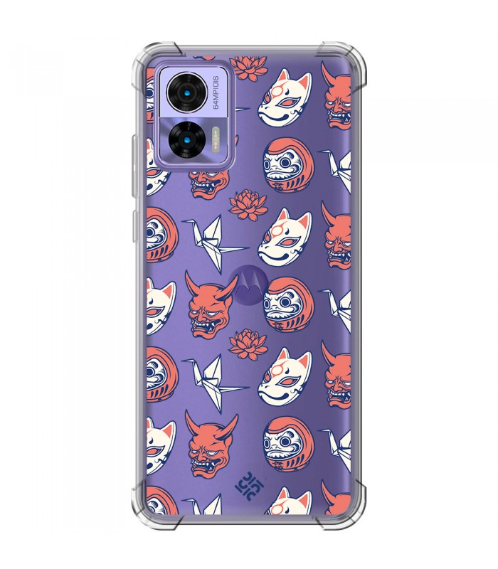 Funda Antigolpe [ Motorola Edge 30 Neo ] Dibujo Japones [ Daruma, Máscara Kitsune y Hannya Japon ] Esquina 1.5