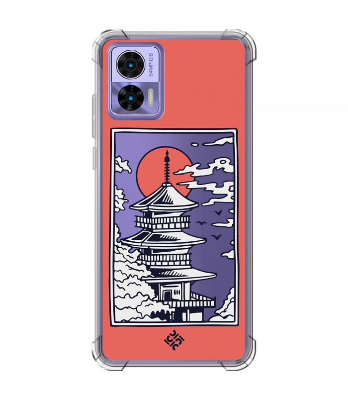 Funda Antigolpe [ Motorola Edge 30 Neo ] Dibujo Japones [ Pagoda con Fondo Transparente Japonesa ] Reforzada 1.5