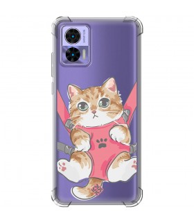 Funda Antigolpe [ Motorola Edge 30 Neo ] Dibujo Mascotas [ Gatito Colgante ] Esquina Reforzada Silicona 1.5mm