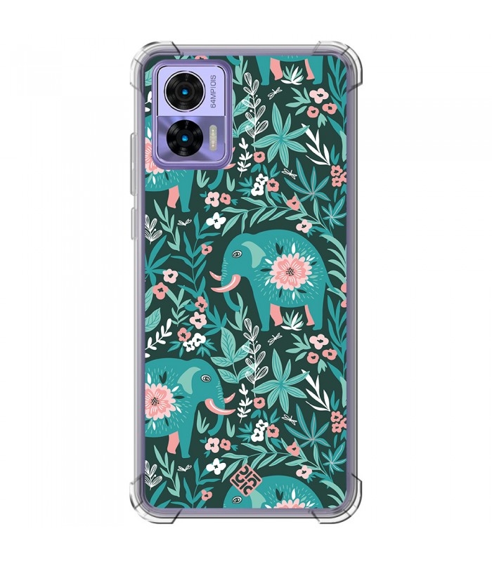 Funda Antigolpe [ Motorola Edge 30 Neo ] Dibujo Mascotas [ Estampado Elefantes Florales ] Esquina Reforzada 