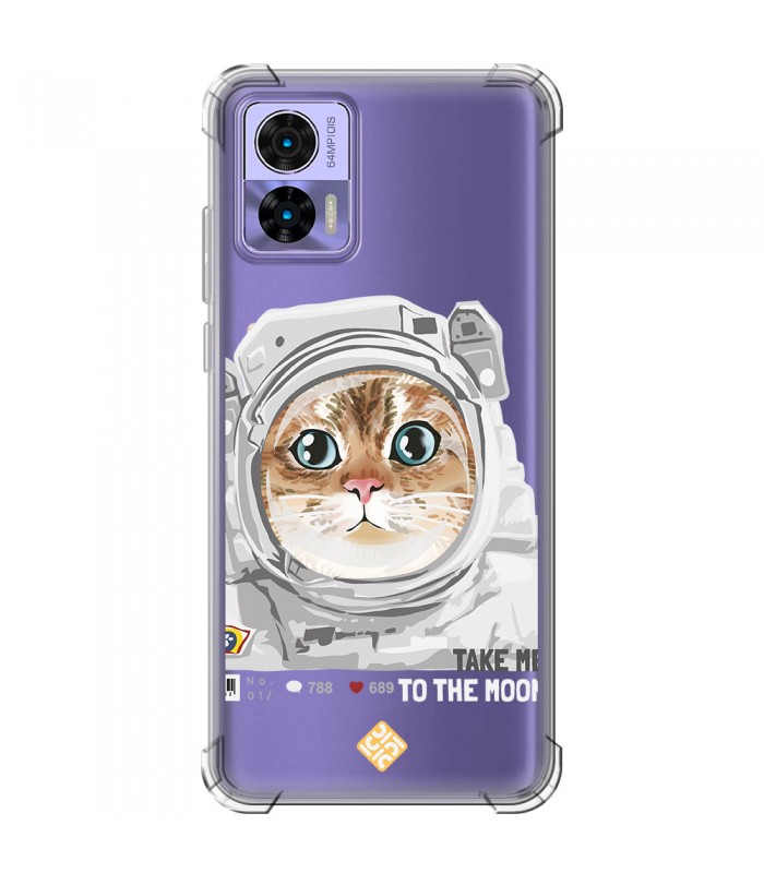 Funda Antigolpe [ Motorola Edge 30 Neo ] Dibujo Mascotas [ Gato Astronauta - Take Me To The Moon ] Reforzada 1.5