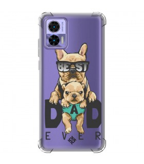 Funda Antigolpe [ Motorola Edge 30 Neo ] Dibujo Mascotas [ Perro Bulldog - Best Dad Ever ] Esquina Reforzada 