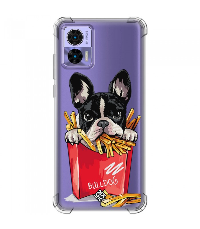 Funda Antigolpe [ Motorola Edge 30 Neo ] Dibujo Mascotas [ Perrito Bulldog con Patatas ] Esquina Reforzada1.5mm