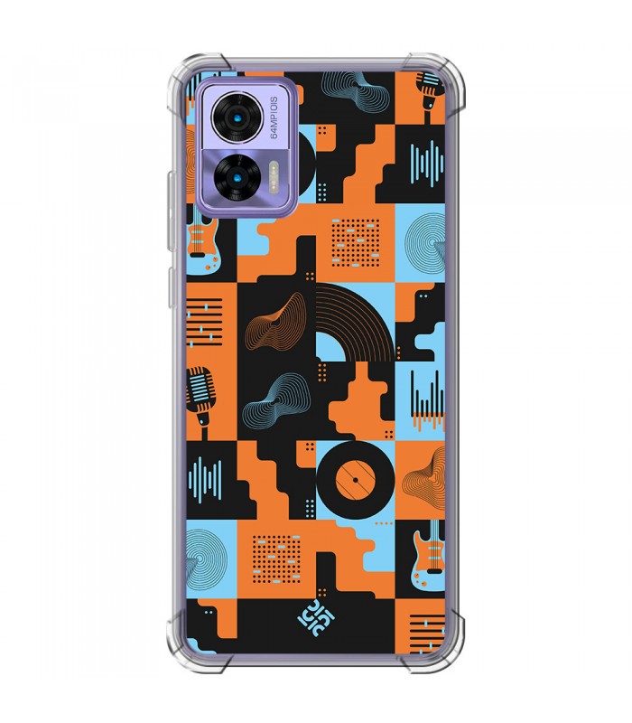 Funda Antigolpe [ Motorola Edge 30 Neo ] Diseño Música [ Iconos Música Naranja y Azul ] Esquina Reforzada 1.5 