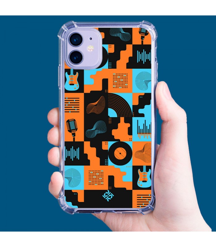 Funda Antigolpe [ Motorola Edge 30 Neo ] Diseño Música [ Iconos Música Naranja y Azul ] Esquina Reforzada 1.5 