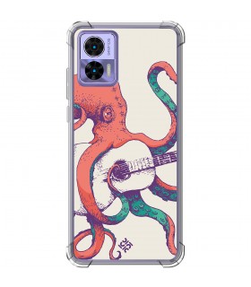 Funda Antigolpe [ Motorola Edge 30 Neo ] Diseño Música [ Pulpo Tocando la Guitarra ] Esquina Reforzada Silicona 1.5