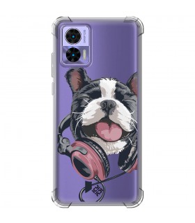 Funda Antigolpe [ Motorola Edge 30 Neo ] Diseño Música [ Perro Feliz Escuchando Música ] Esquina Reforzada Silicona