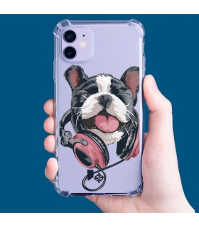 Funda Antigolpe [ Motorola Edge 30 Neo ] Diseño Música [ Perro Feliz Escuchando Música ] Esquina Reforzada Silicona